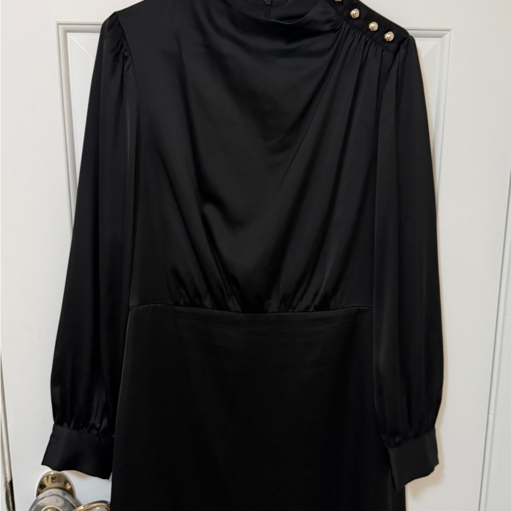 Maggy London Black Long Sleeve Dress with Button Accents